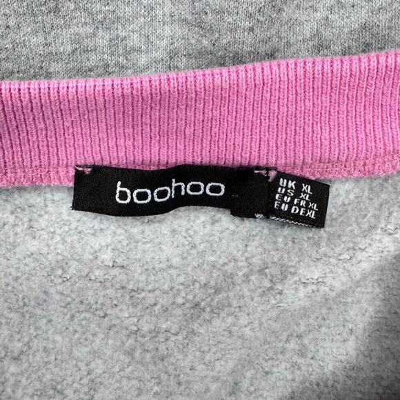 Boohoo Buffalo Striped Hem Oversized Sweatshirt Gray Pink Green Size XL - Picture 8 of 9